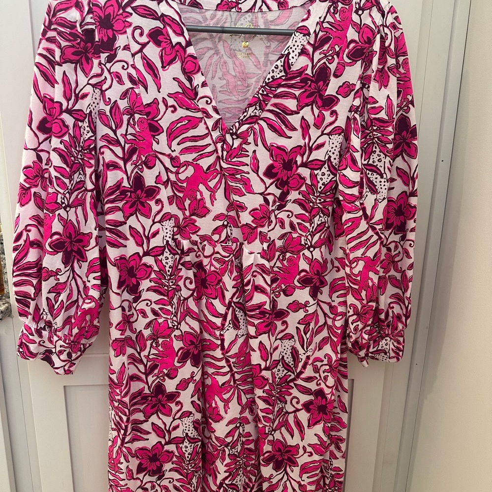 Lilly Pulitzer Pink V-Neck Sundress with Bishop Sleeves